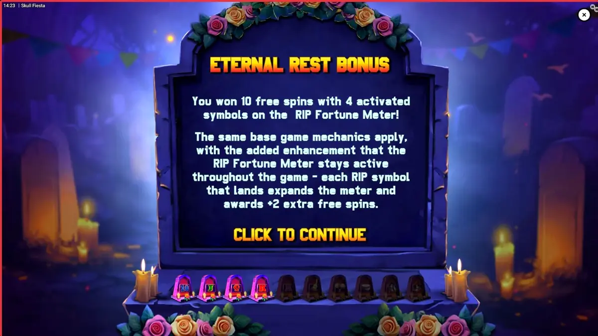 Tampilan visual slot Skull Fiesta dengan tema Day of the Dead yang meriah