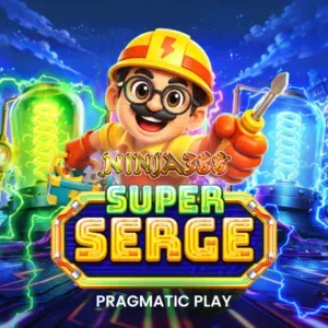 Robot teknisi listrik Serge di depan grid slot futuristik
