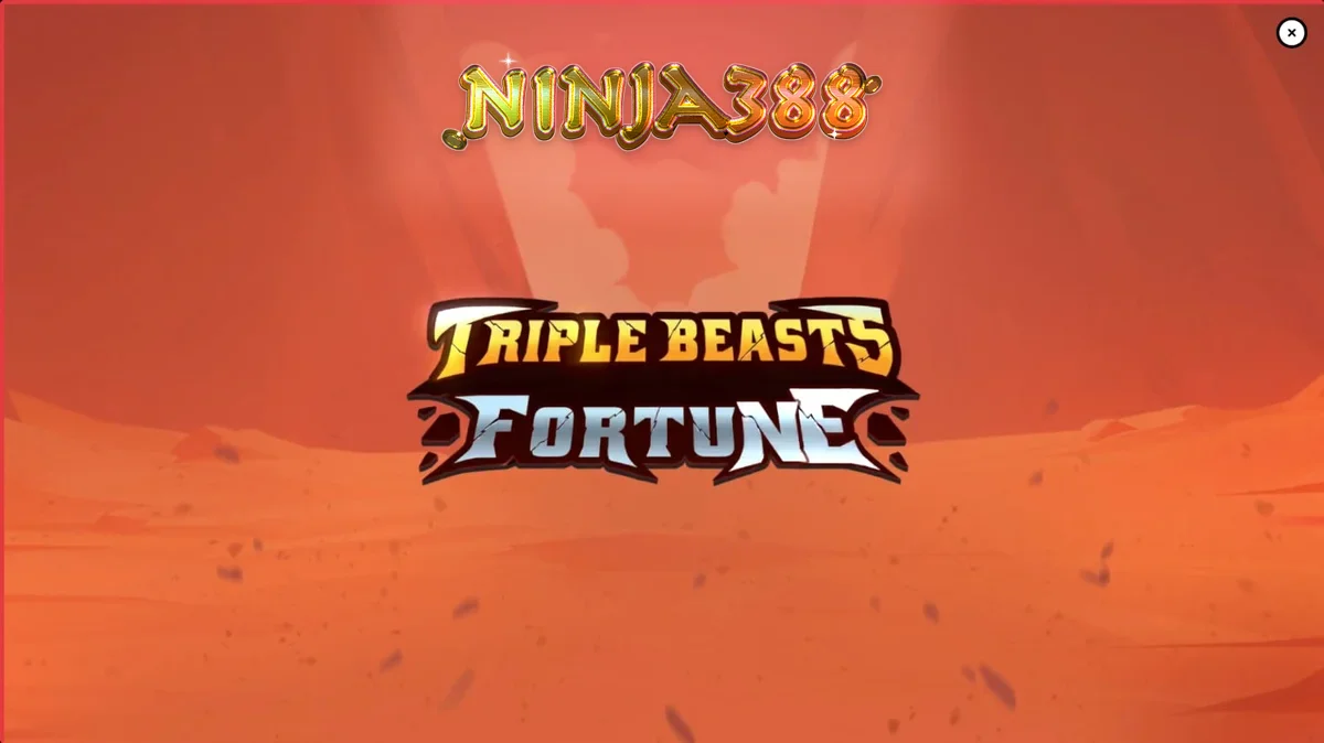 Tampilan visual slot Triple Beasts of Fortune dengan latar belakang ngarai dan simbol hewan.